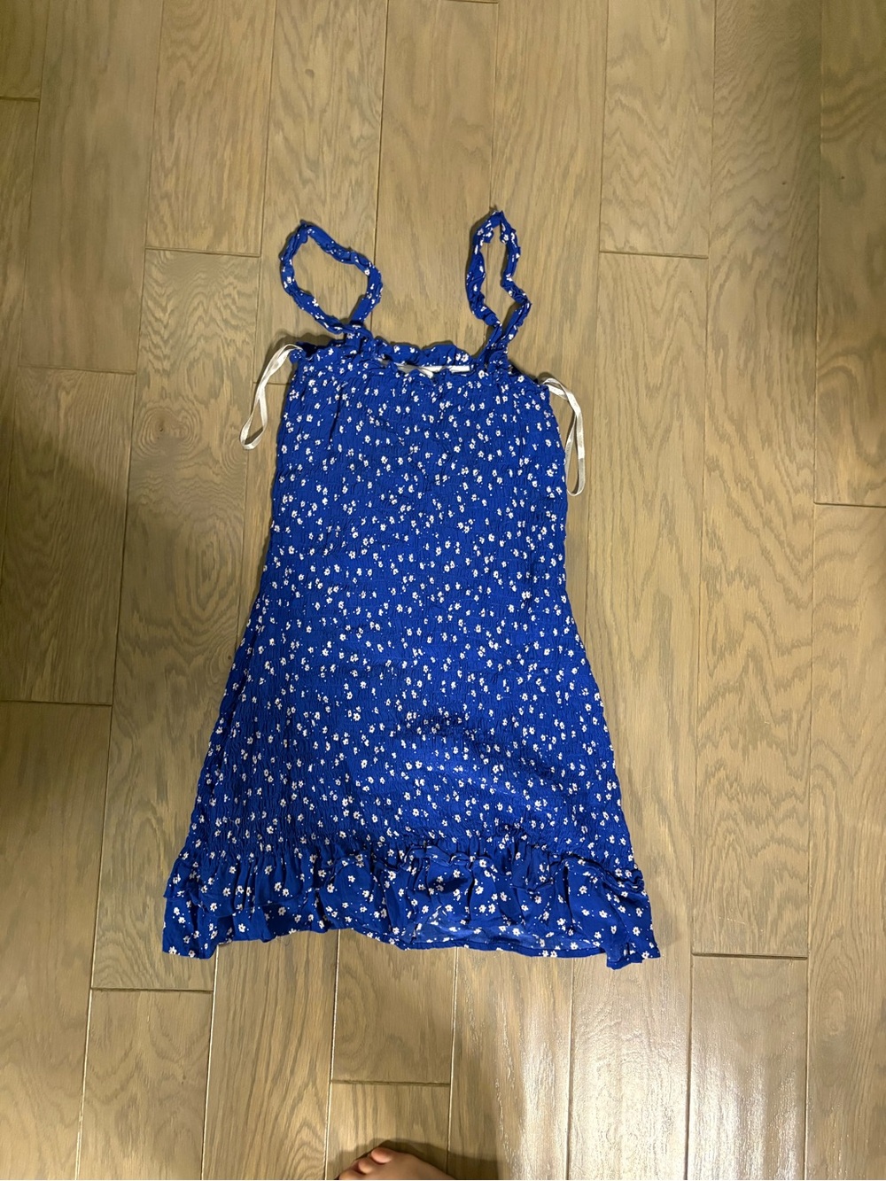 Faithfull the Brand Royal Blue Daisy Print Ruffle-Hem Dress